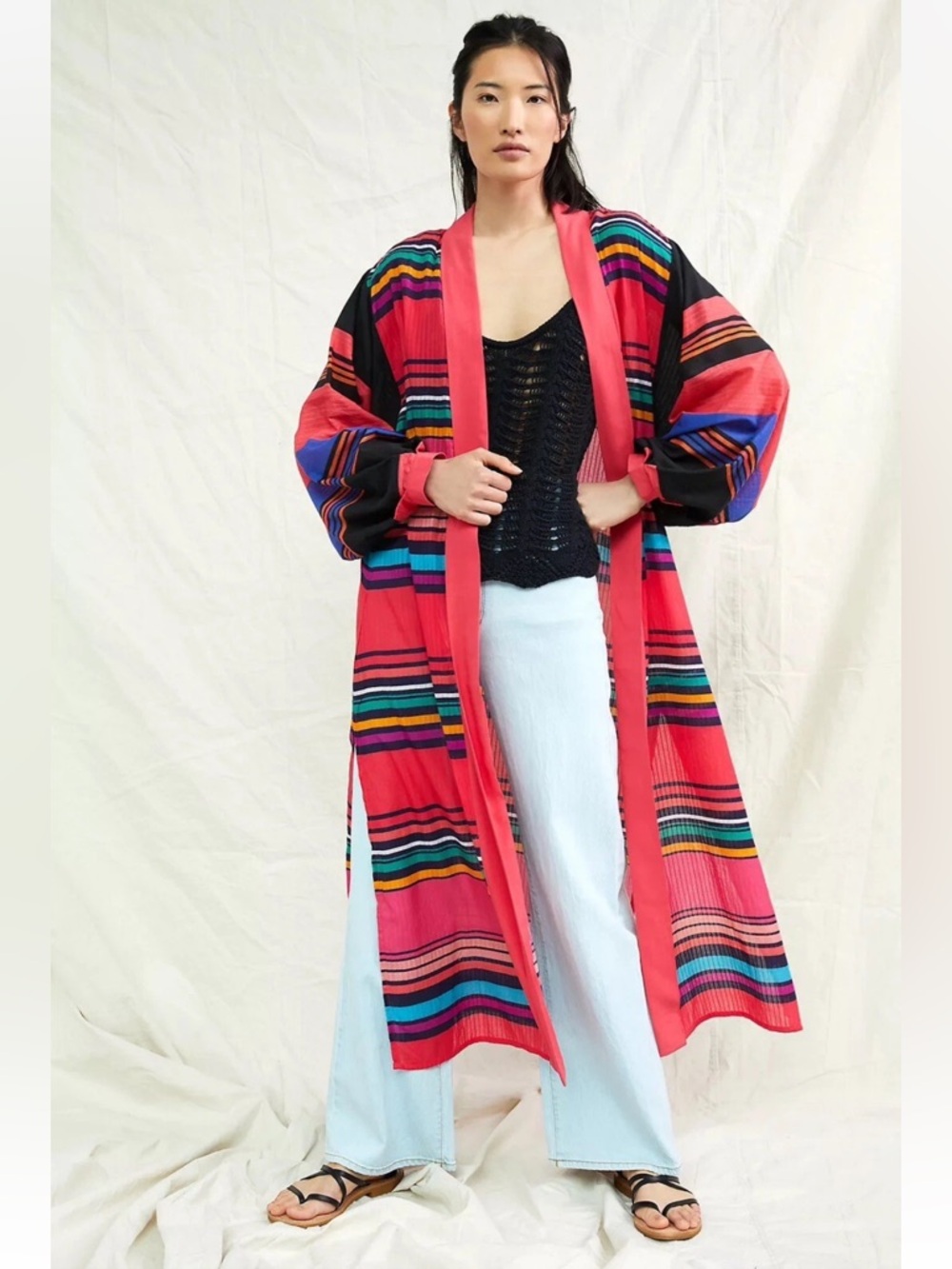 Anthropology conditions apply stripe kimono duster summer flowy boho maximal